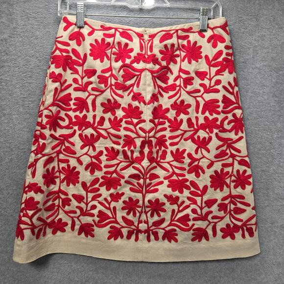Boden Embroidered Red Floral A Line Skirt Size 4 - Picture 2 of 5